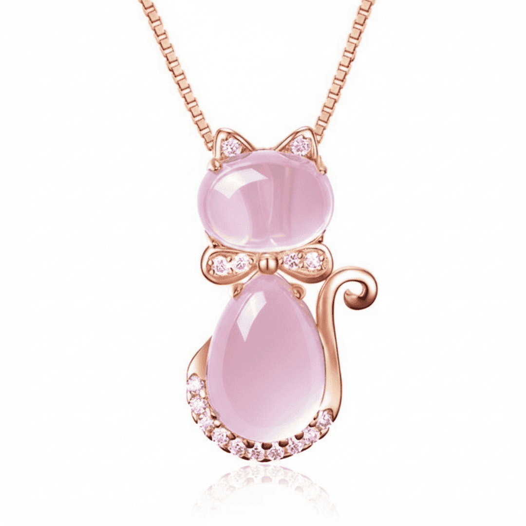 Hermoso Collar de Gato con Zirconia y Piedra Rosa