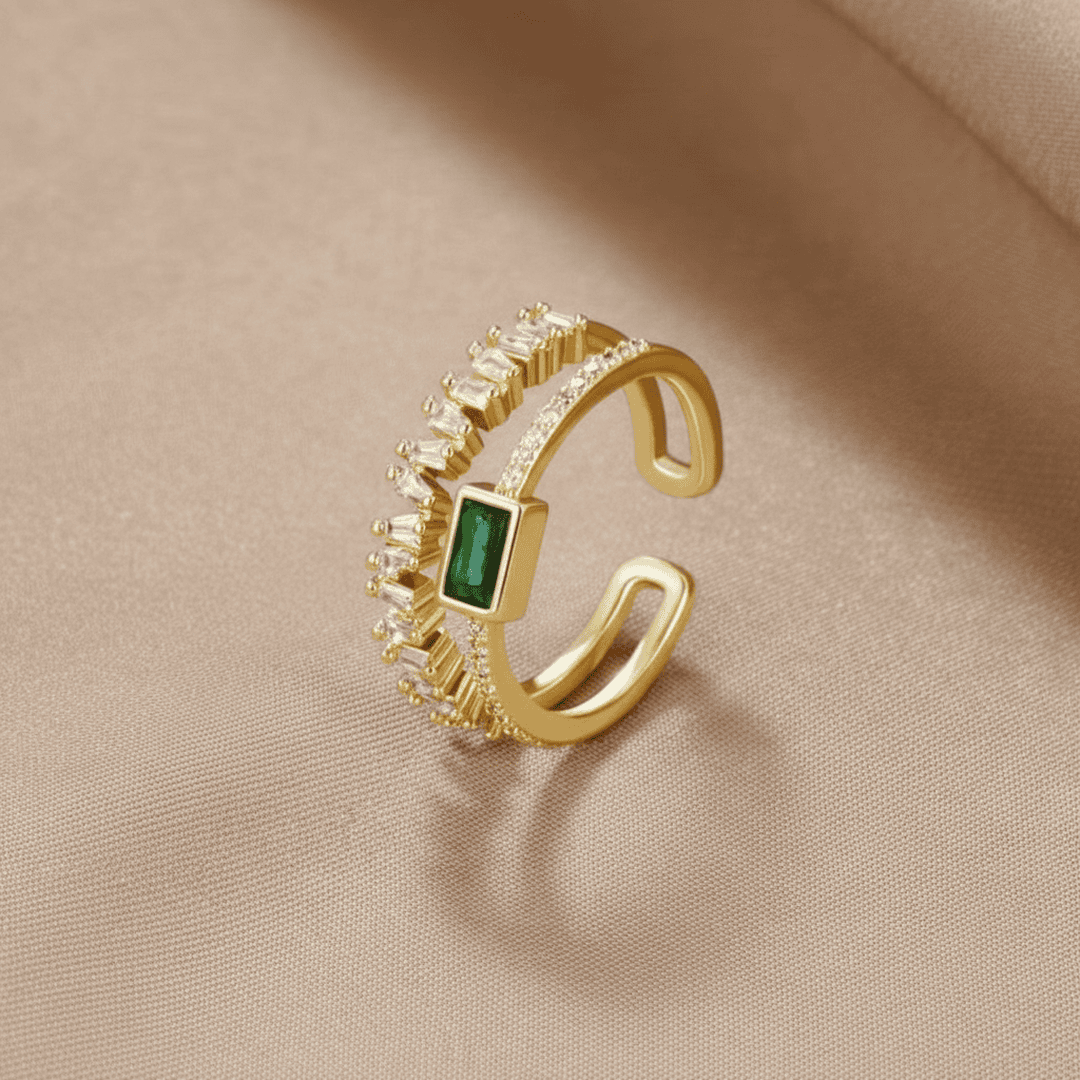 Anillo Ajustable de Circonita Verde Bosque