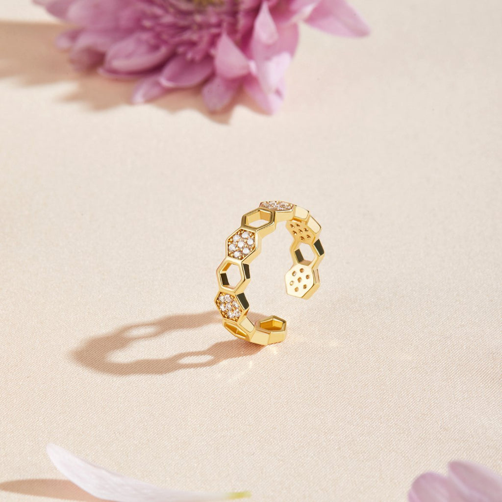 Anillo Panal de Oro y Cristal