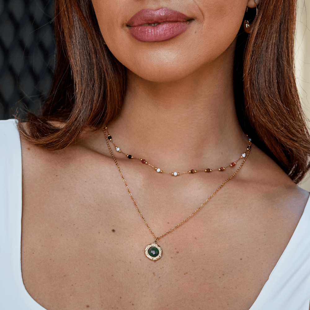 Collar de moneda de aventurina verde