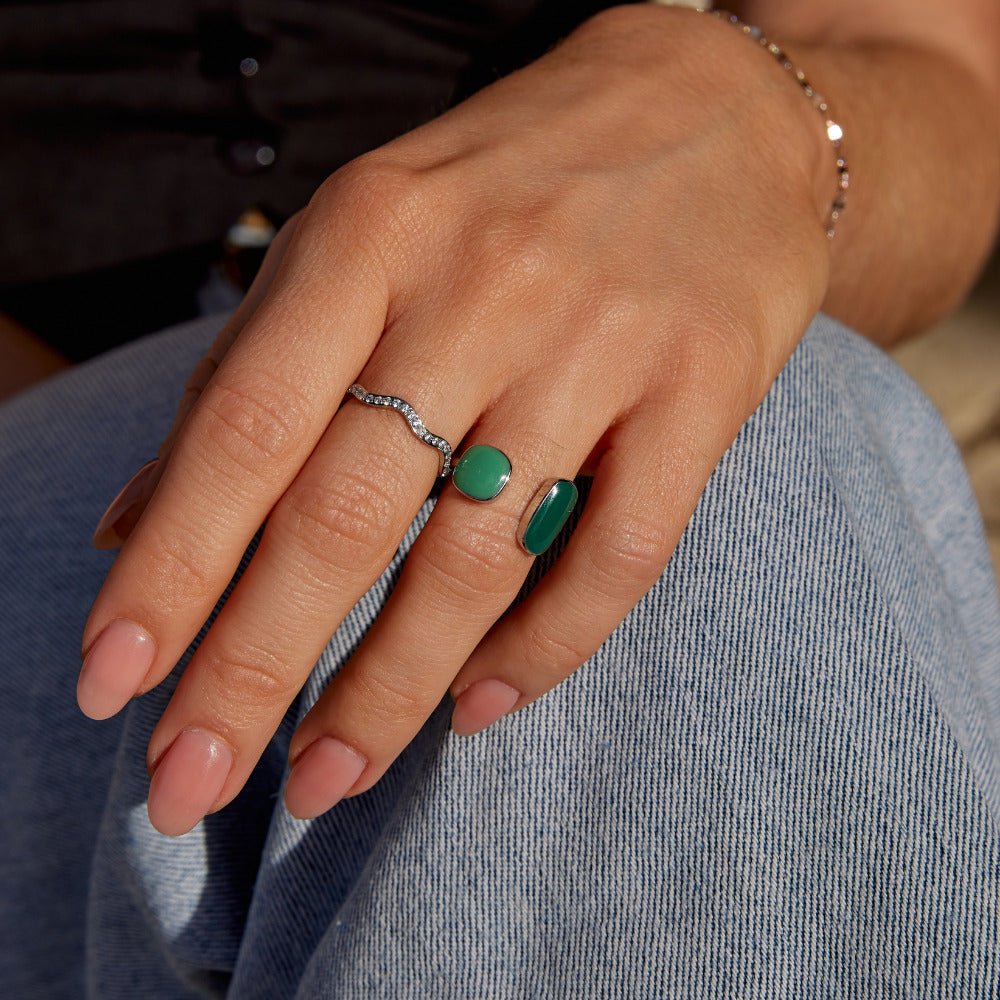 Anillo Envolvente Plateado Sauce Verde