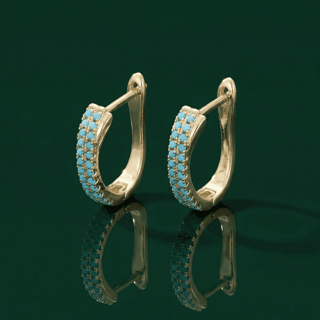 Arracadas de oro clásicas pavé de turquesa