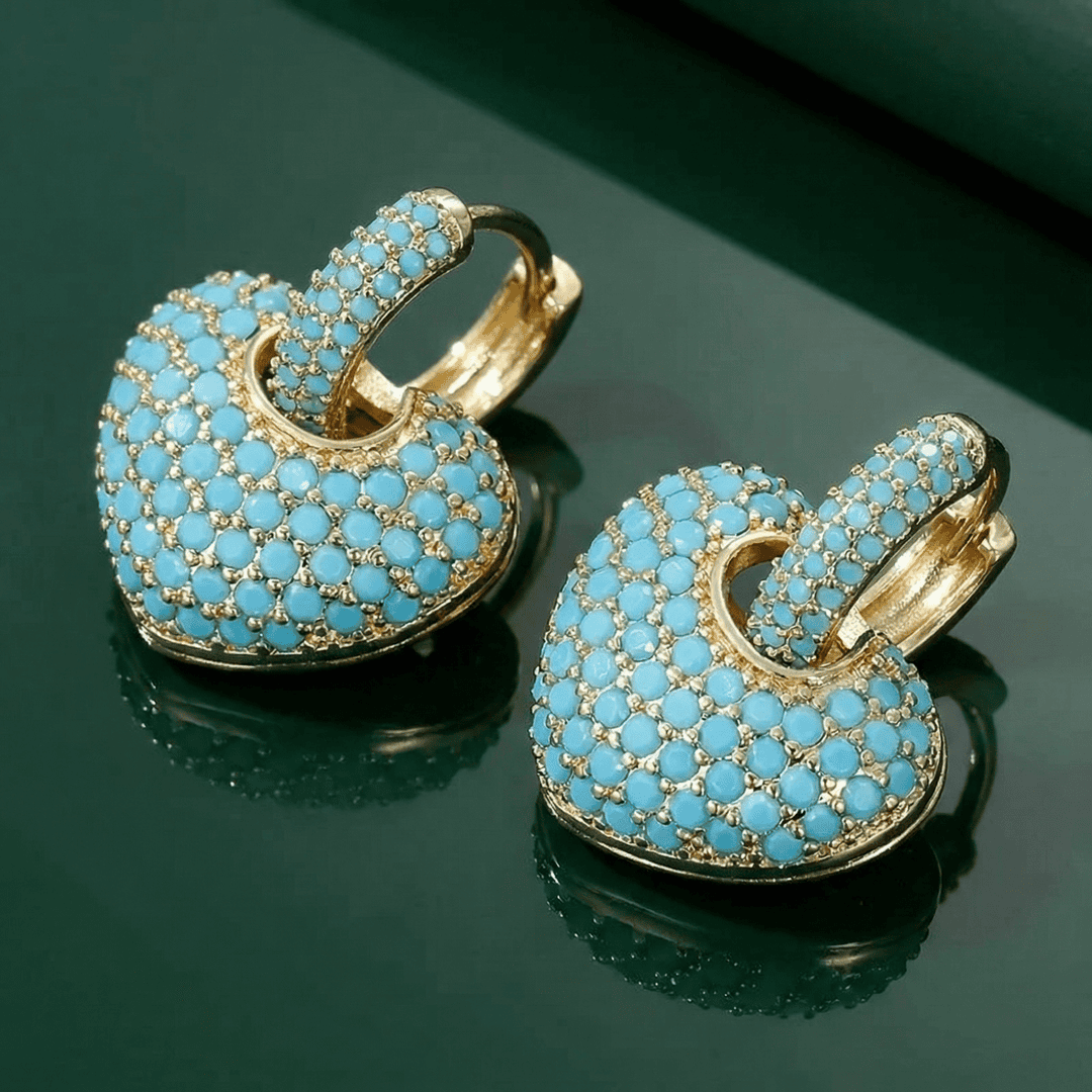 Pendientes de corazón turquesa con pavé