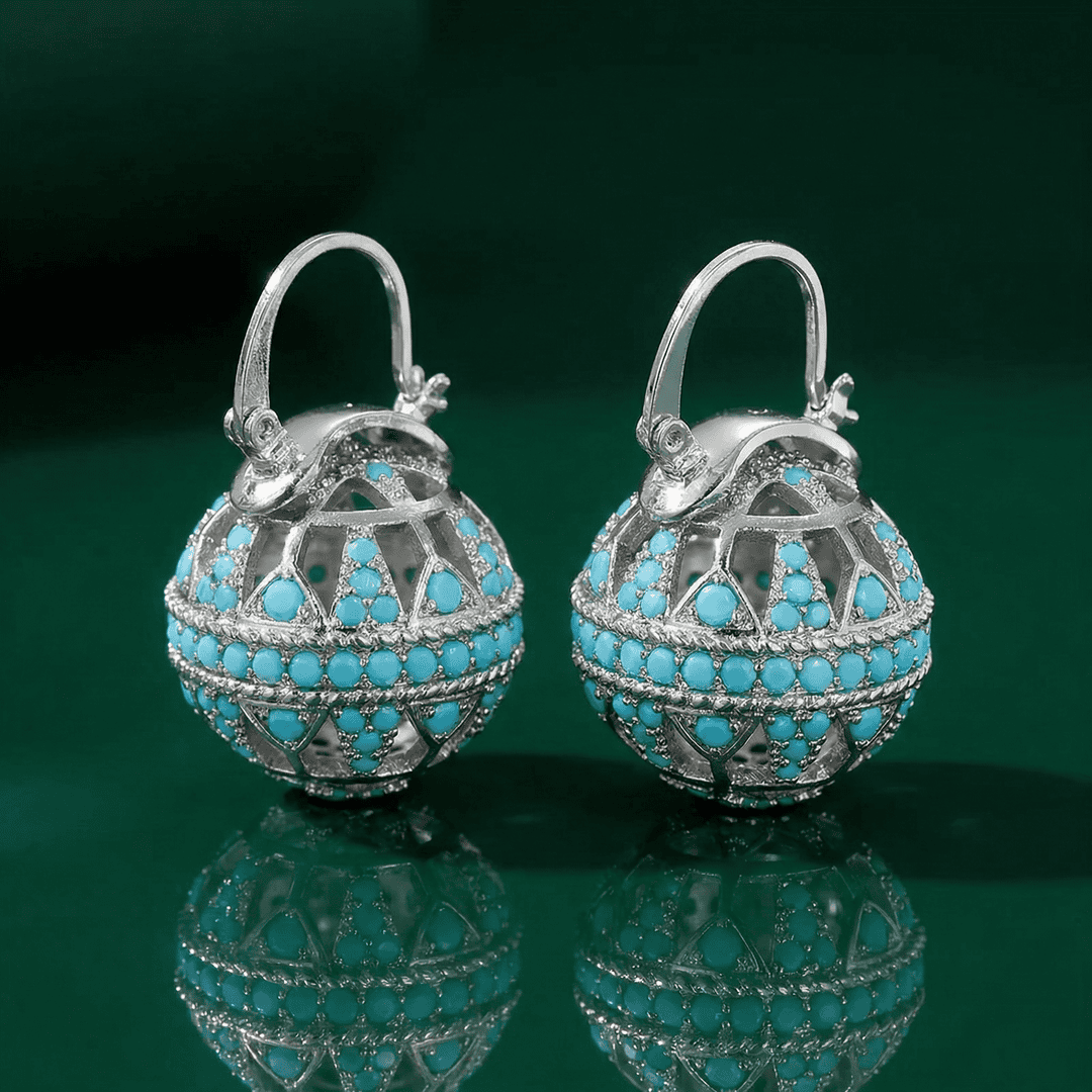 Pendientes colgantes de filigrana turquesa en forma de globo