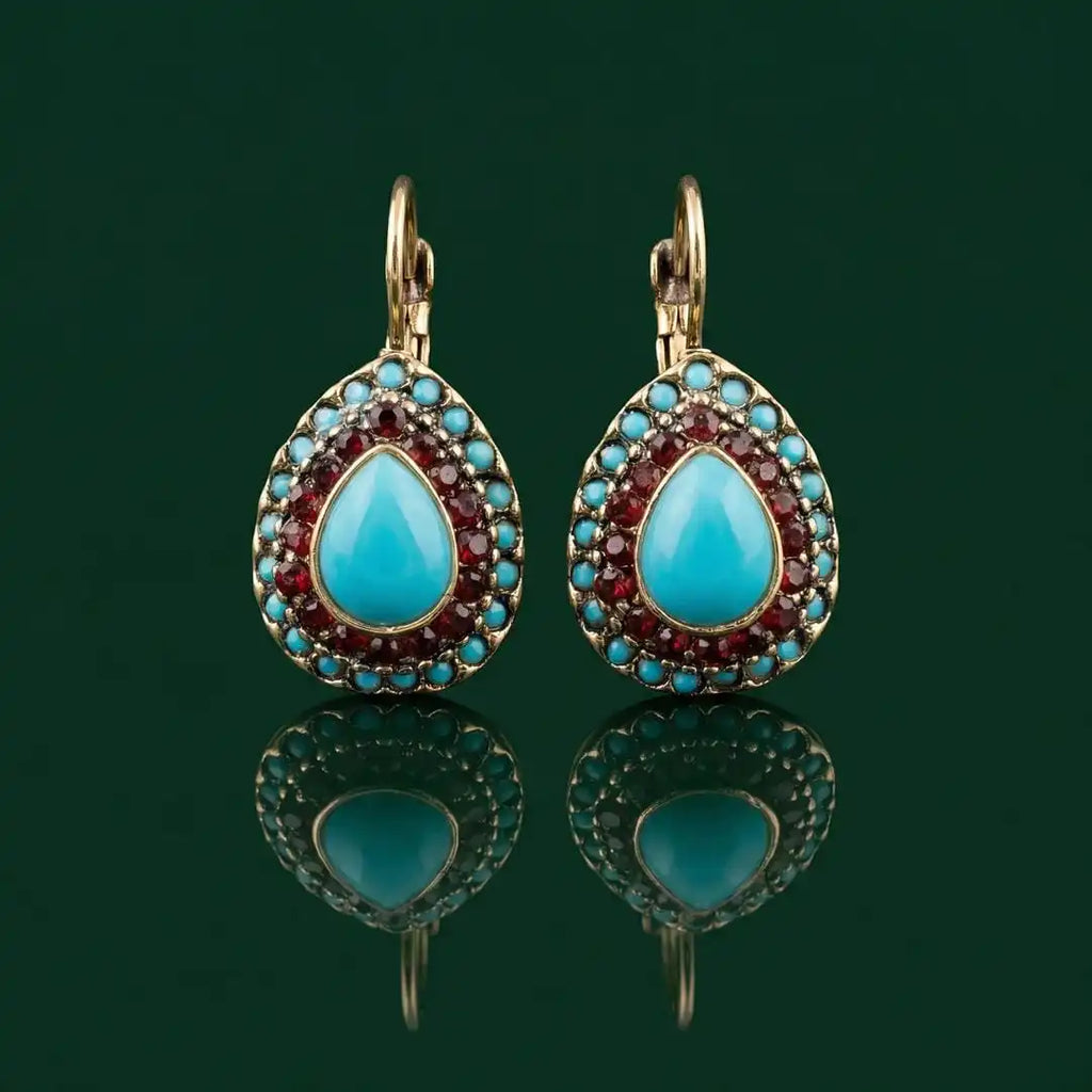 Pendientes colgantes vintage de oro y turquesa
