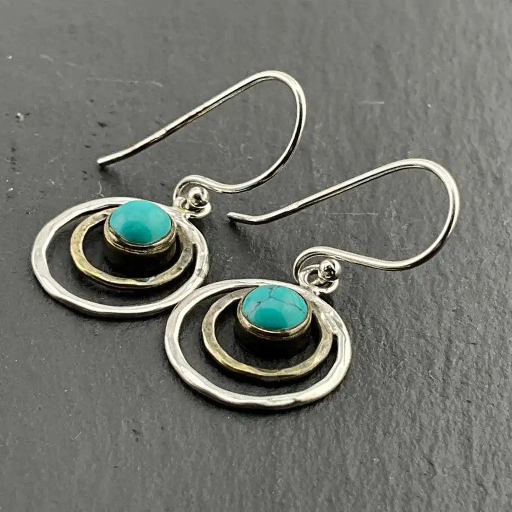 Pendientes de Saturno bohemio turquesa y oro
