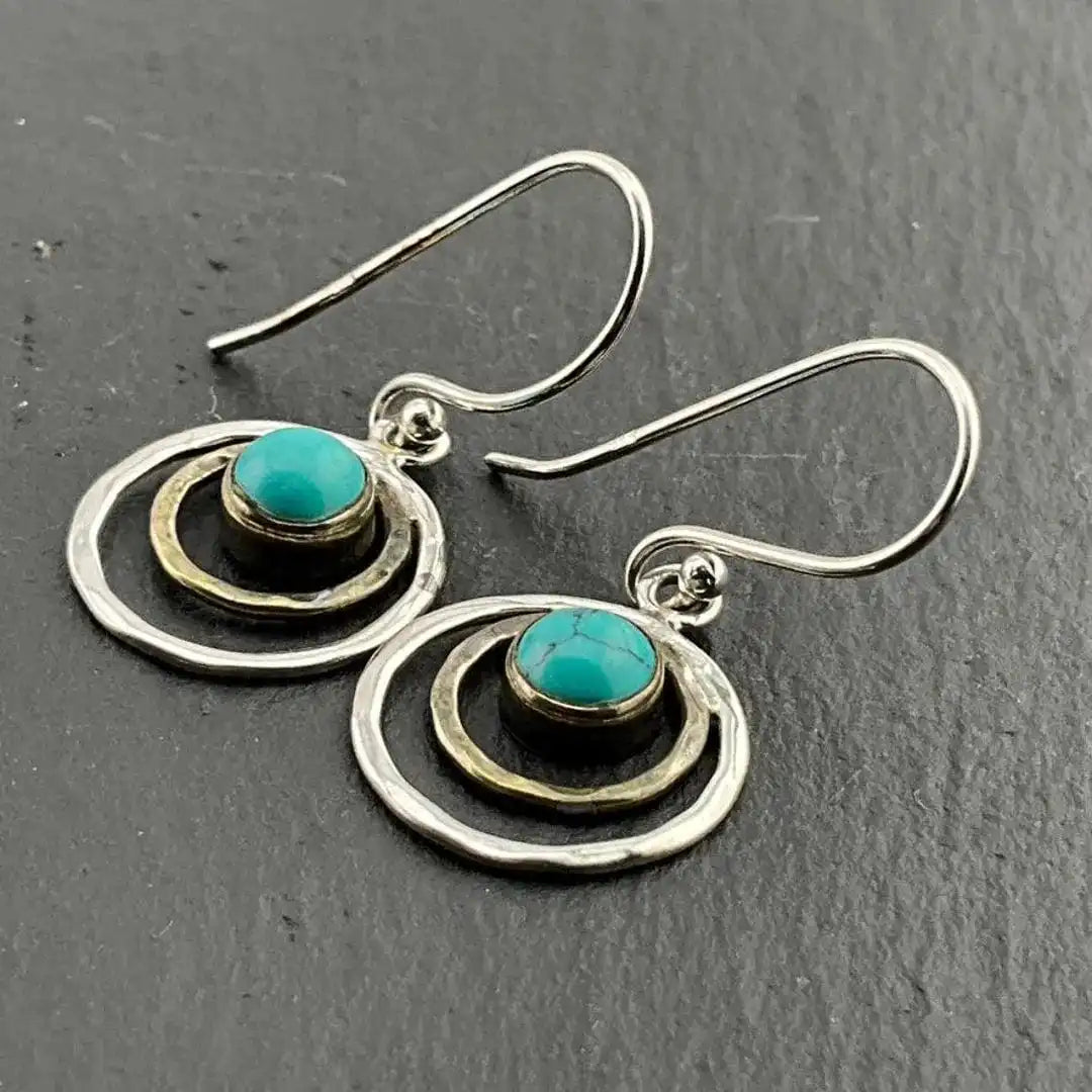 Pendientes de Saturno bohemio turquesa y oro
