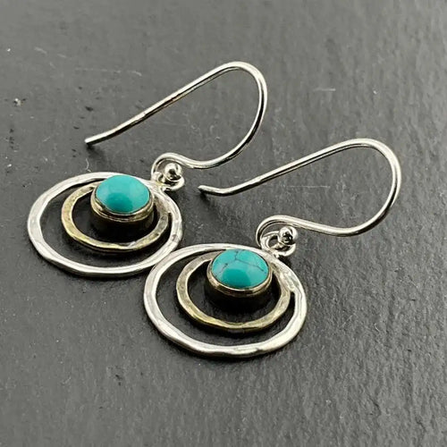 Pendientes de Saturno bohemio turquesa y oro