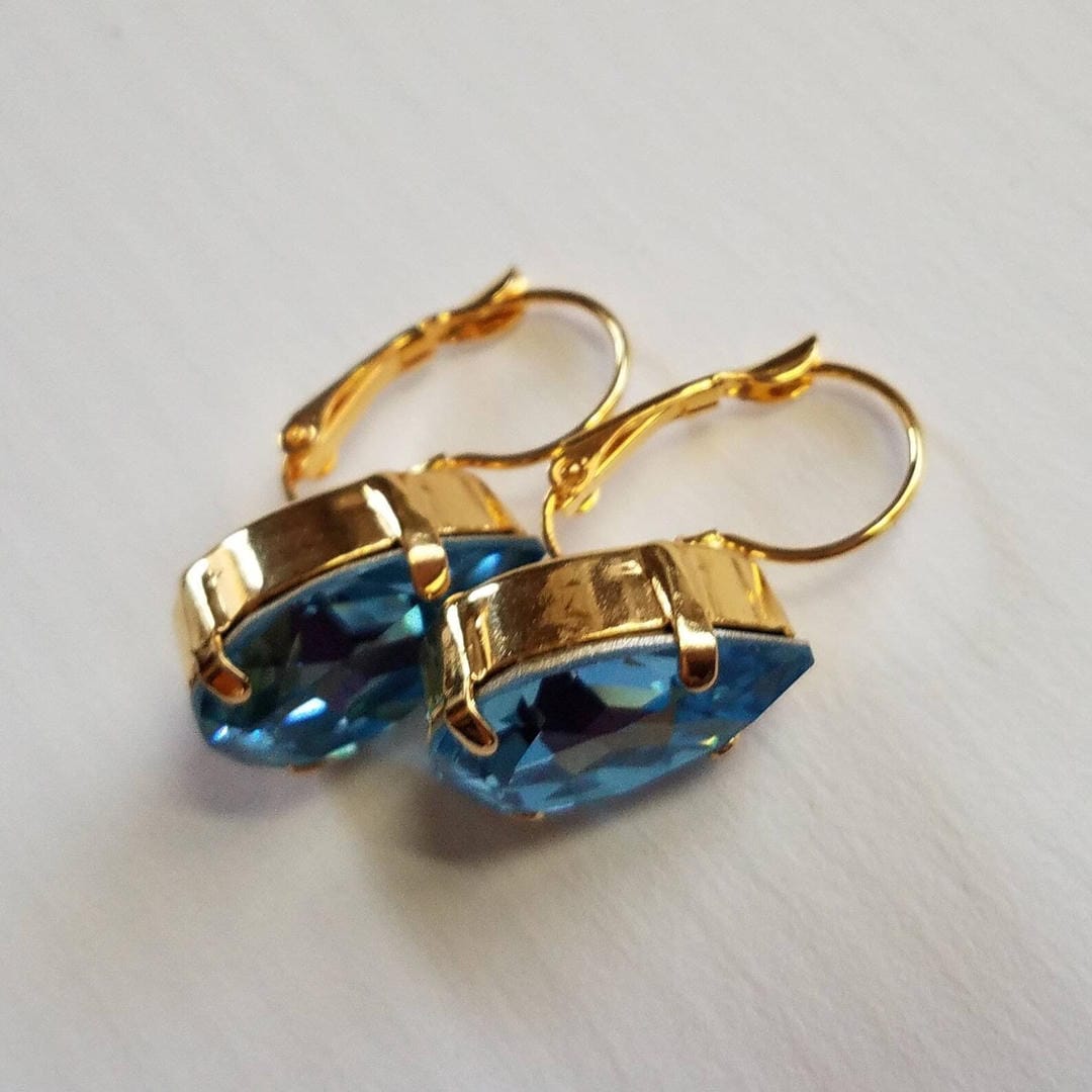 Pendientes vintage de cristal azul