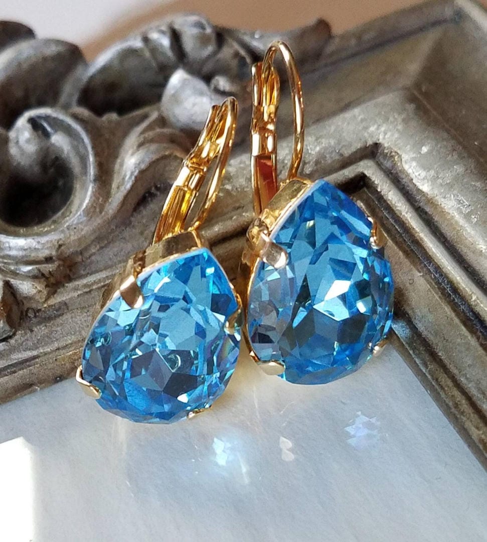 Pendientes vintage de cristal azul