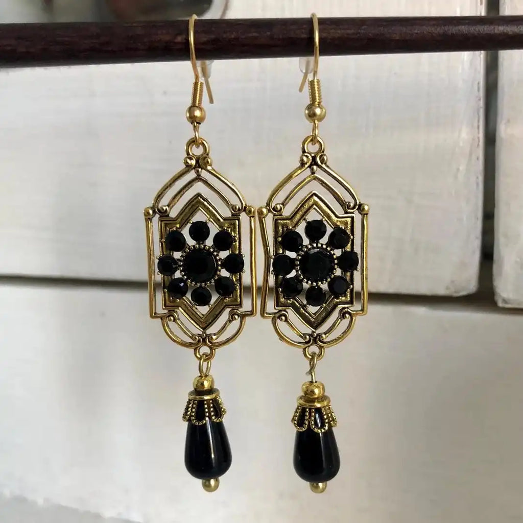 Pendientes colgantes de cristal negro