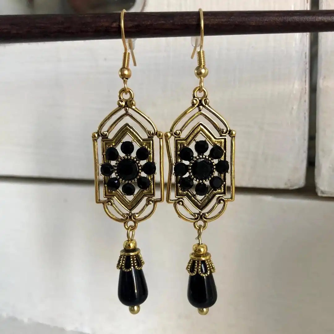Pendientes colgantes de cristal negro
