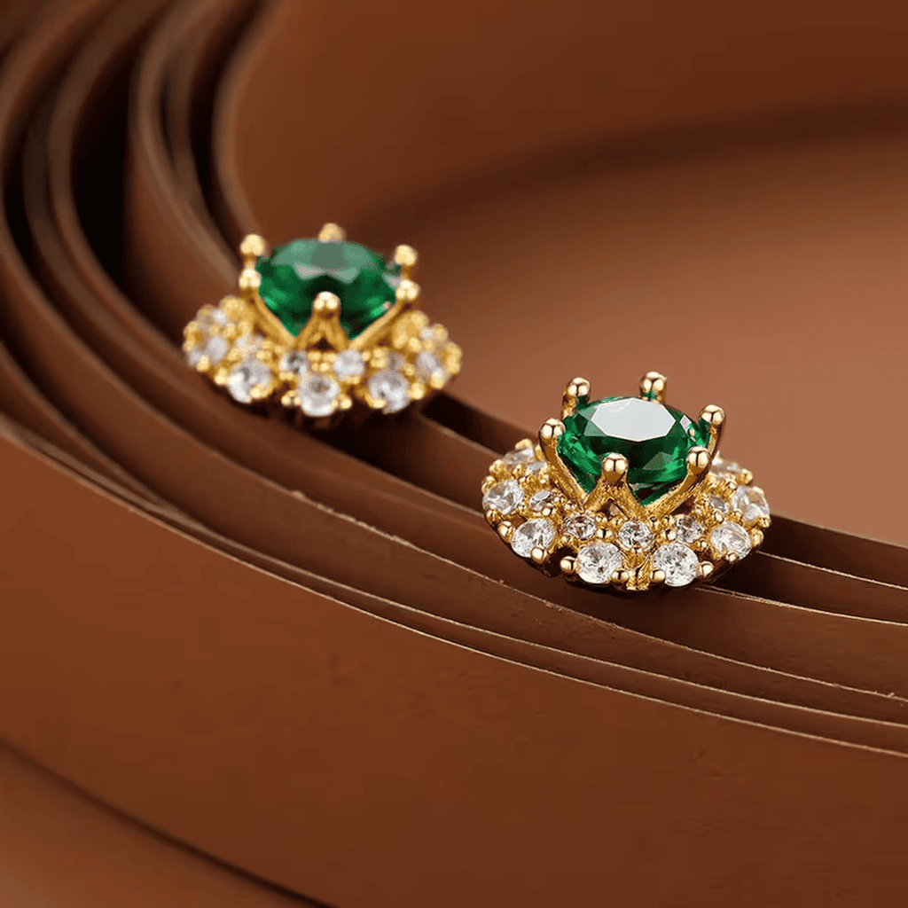 Pendientes de Halo Esmeralda Real