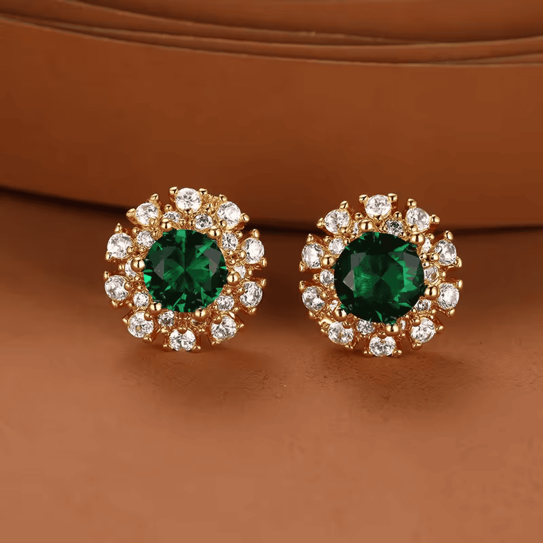 Pendientes de Halo Esmeralda Real