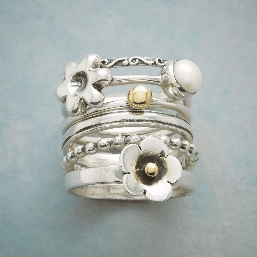 Anillo de plata vintage con flores