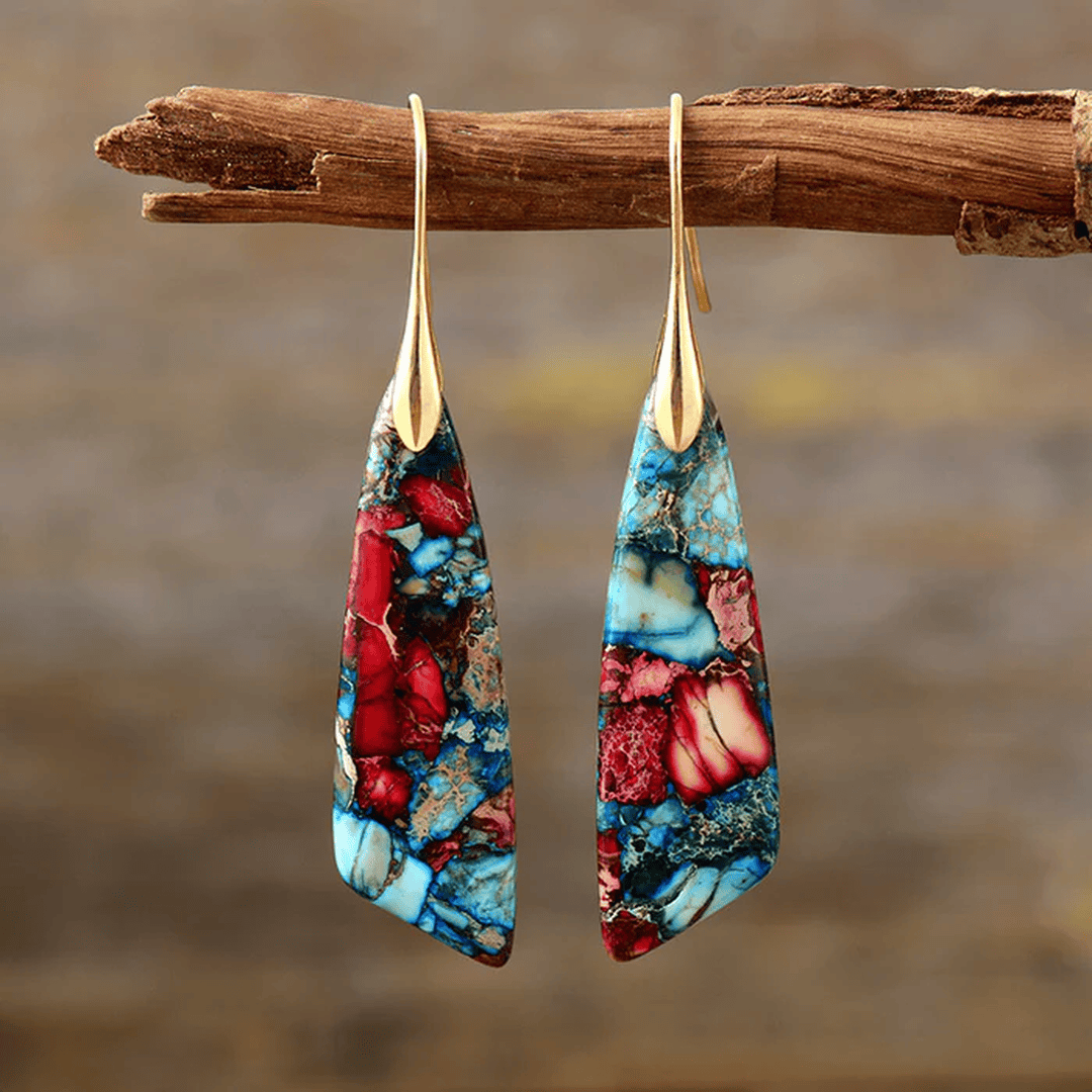Pendientes antiguos de plata y oro con piedras de colores