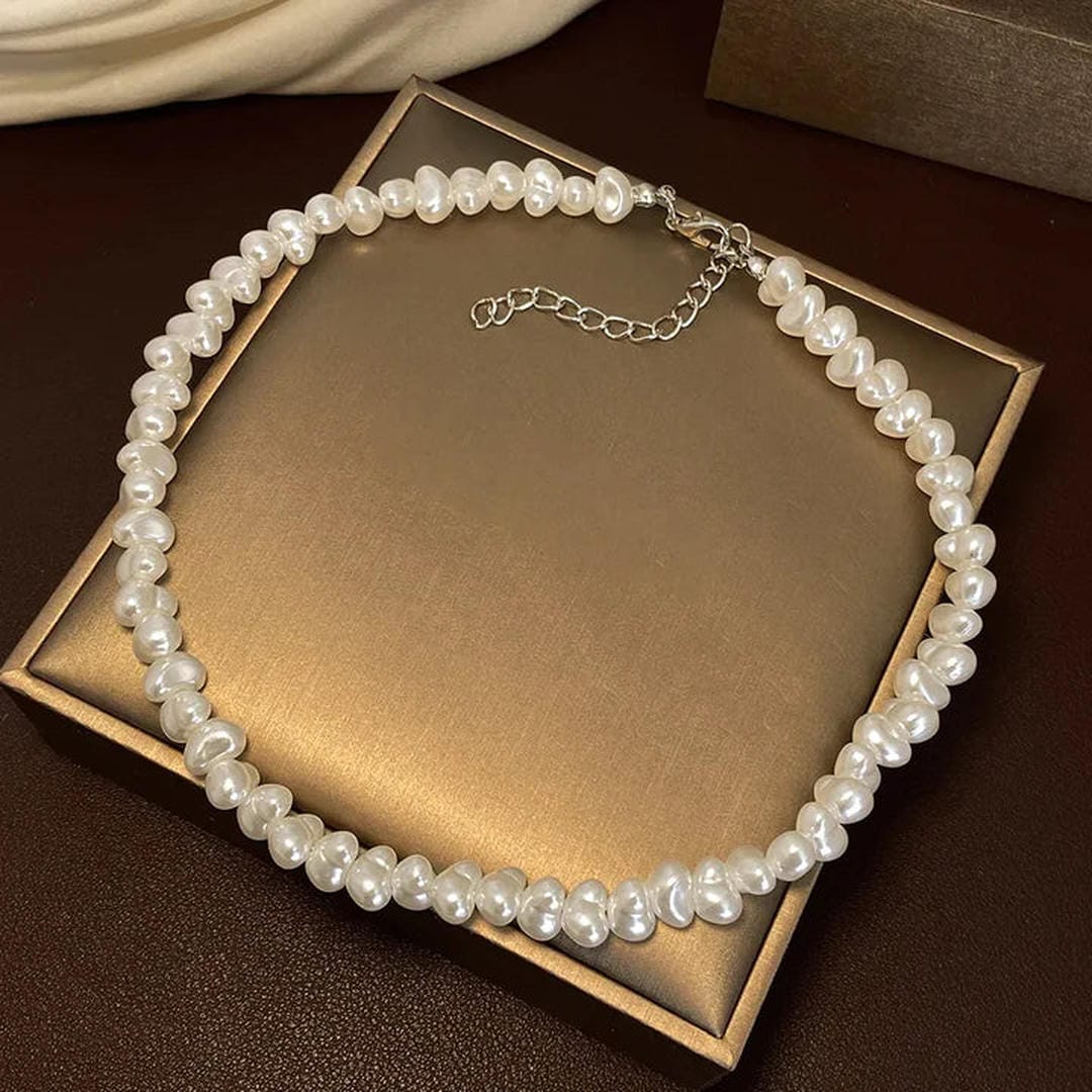 Exquisito Collar de Perlas Oro Blanco