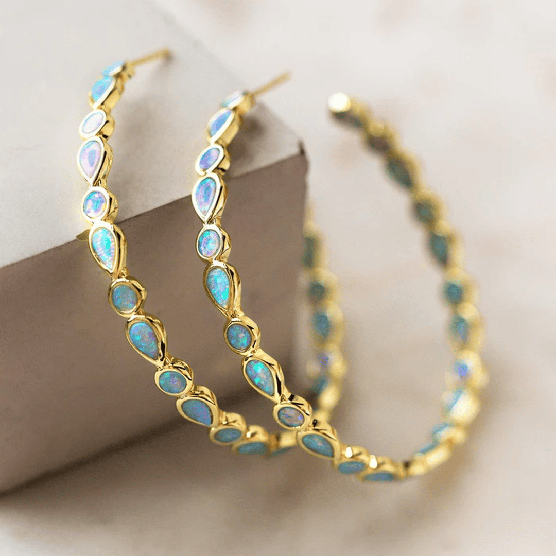 Pendientes de anillo de ópalo azul vintage