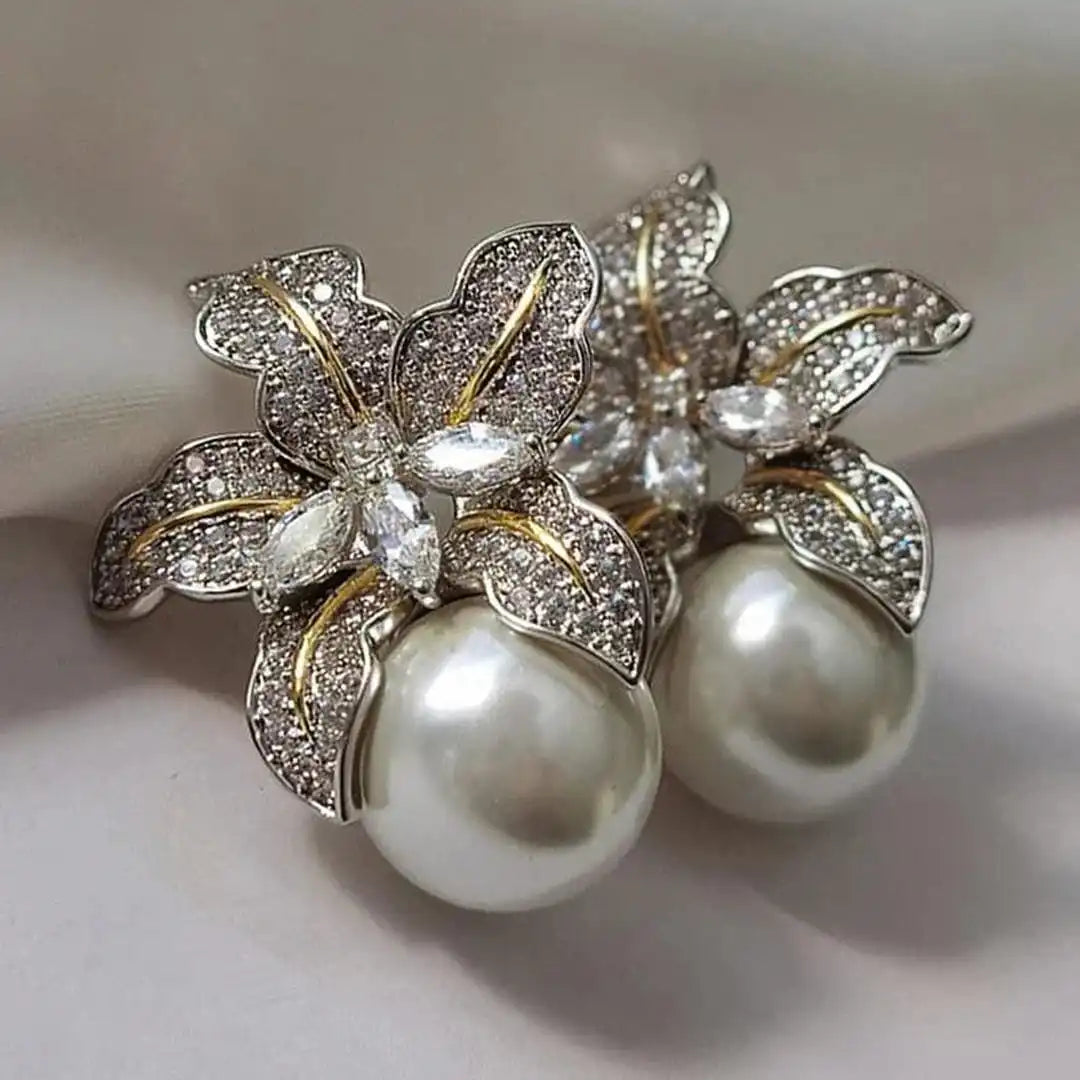 Exquisitos Pendientes de Perlas con Flores