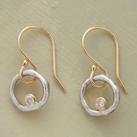 Aretes vintage de circonita de oro y plata