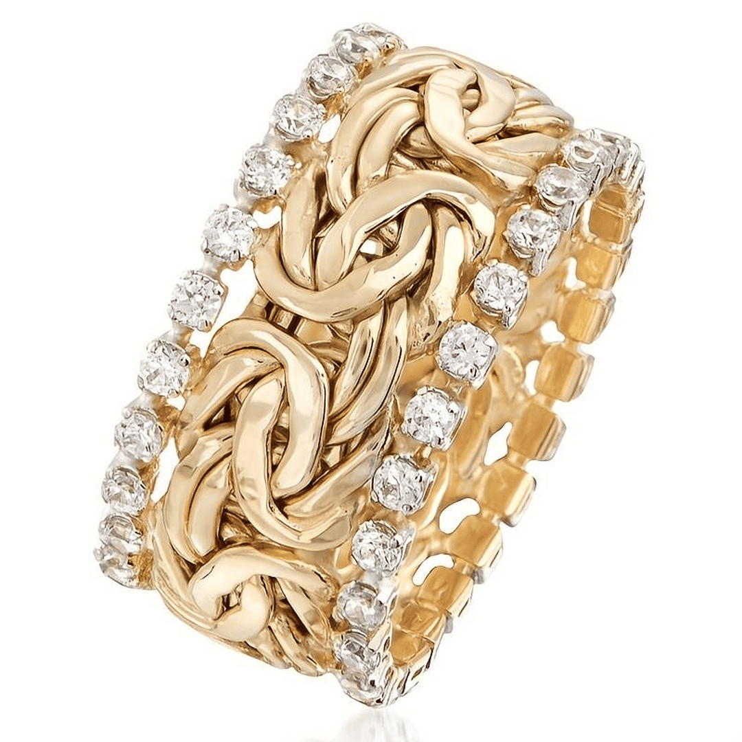 Anillo vintage de circonitas con trenzado dorado