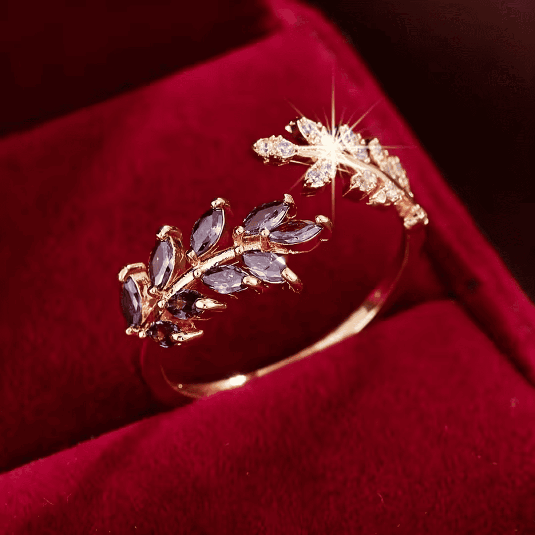 Elegante anillo de hoja de laurel verde