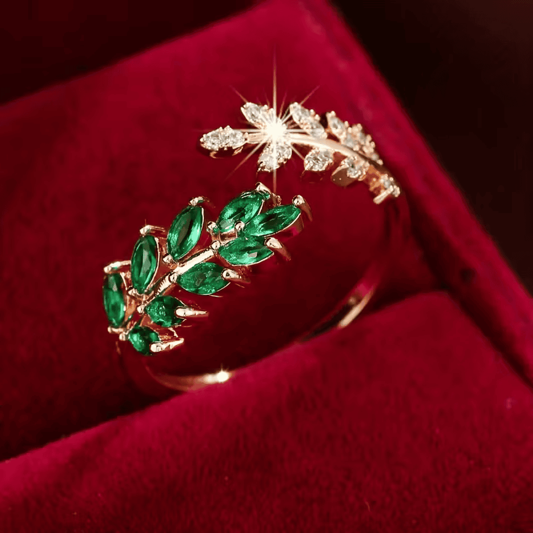 Elegante anillo de hoja de laurel verde