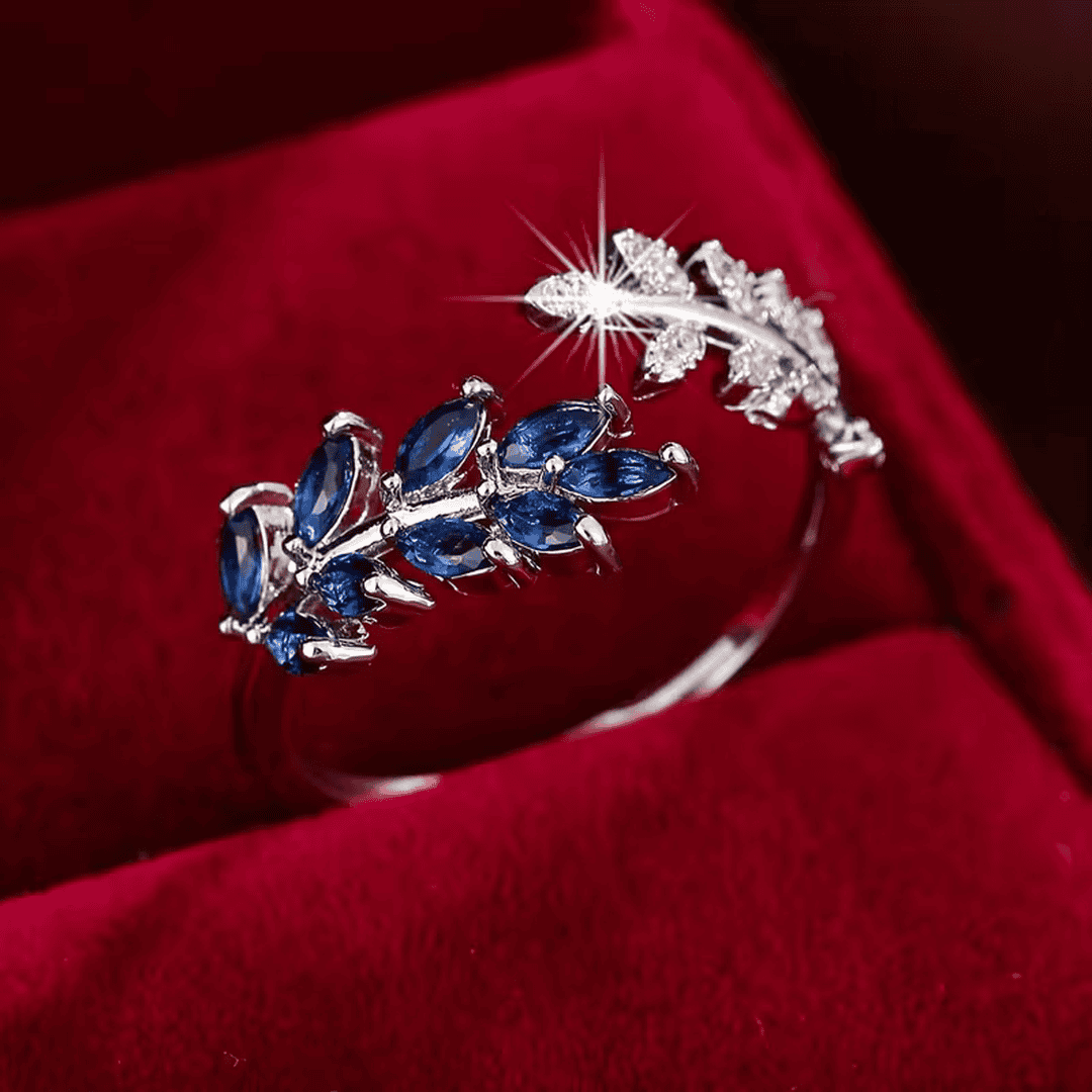 Elegante anillo de hoja de laurel verde