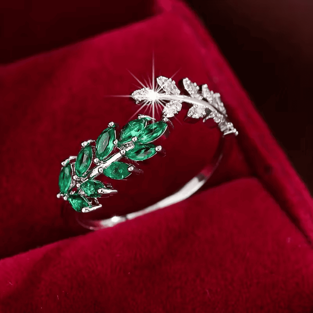 Elegante anillo de hoja de laurel verde