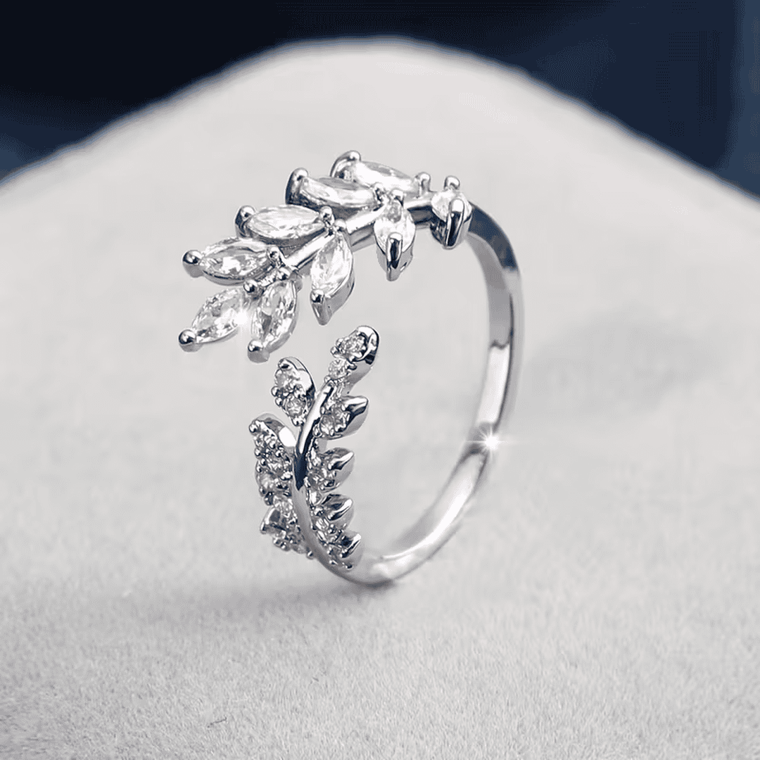 Elegante anillo de hoja de laurel verde