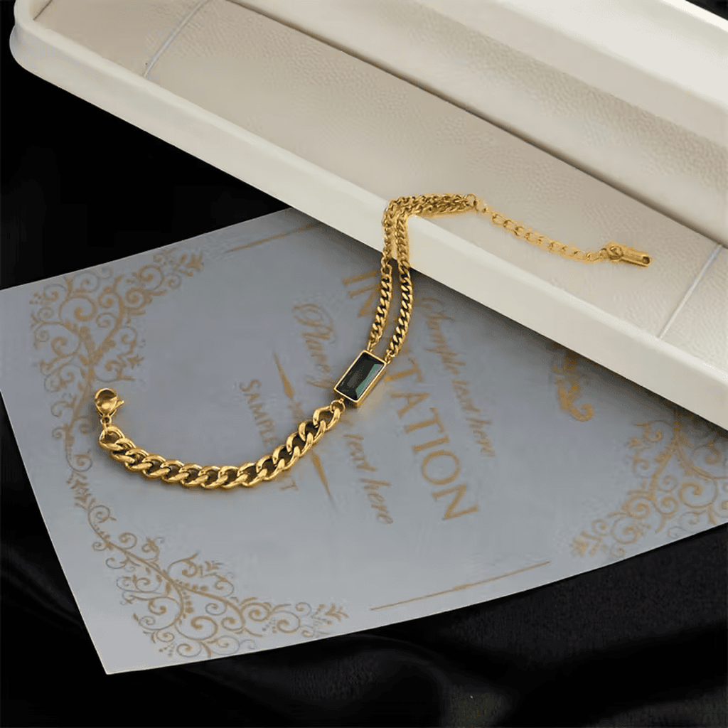 Pulsera de cadena con barra esmeralda
