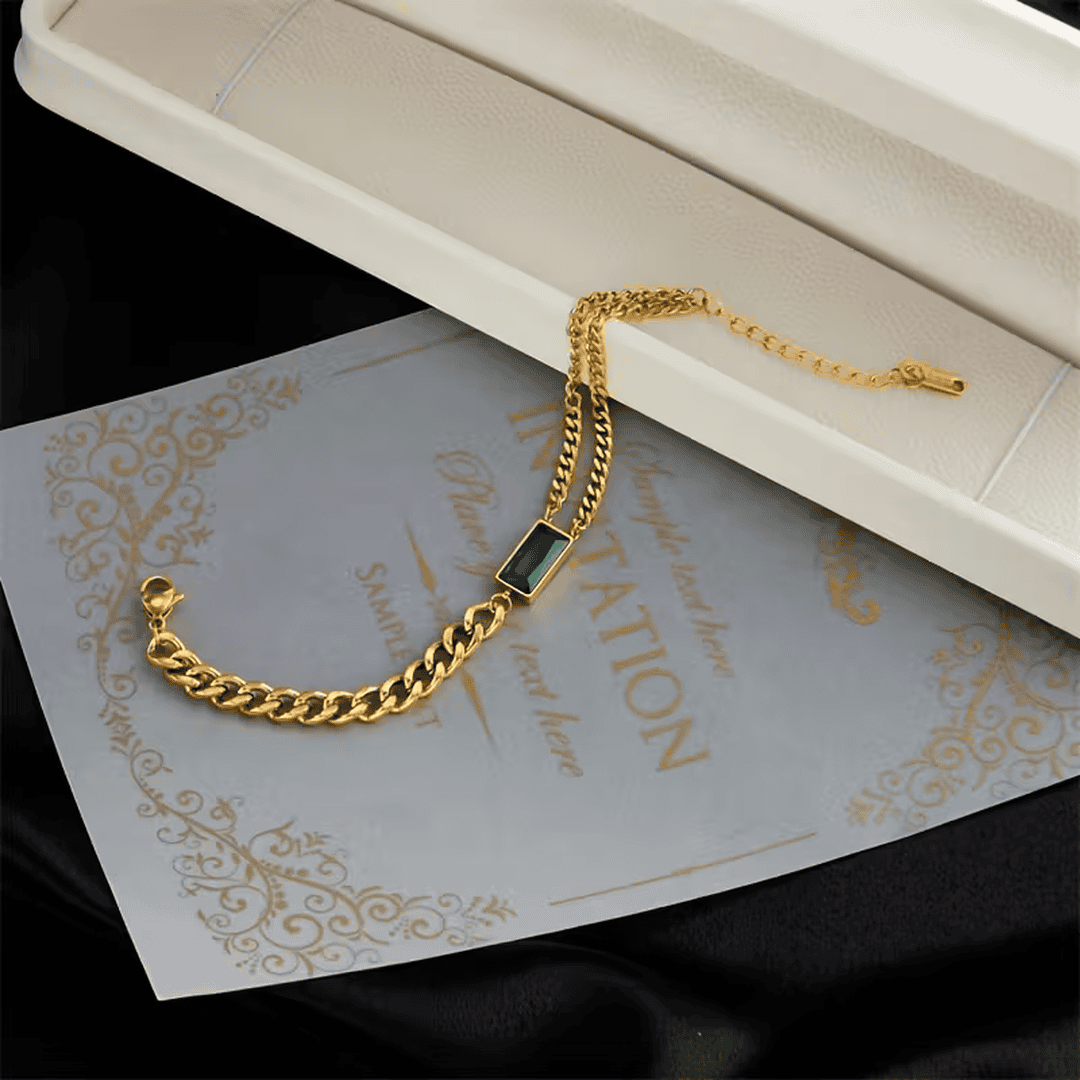 Pulsera de cadena con barra esmeralda