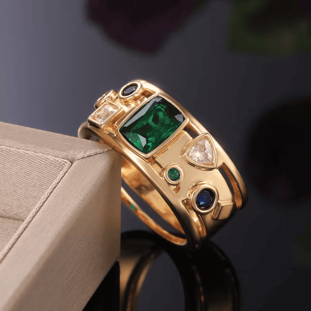Anillo de Esmeralda con Mosaico Elegante