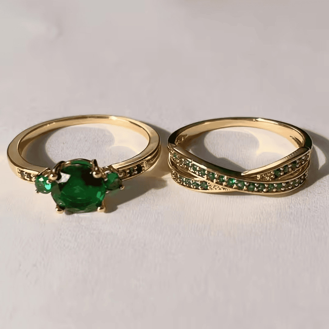 Juego de anillos dúo Esmeralda
