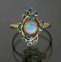 Anillo azul con cristales vintage y ópalo