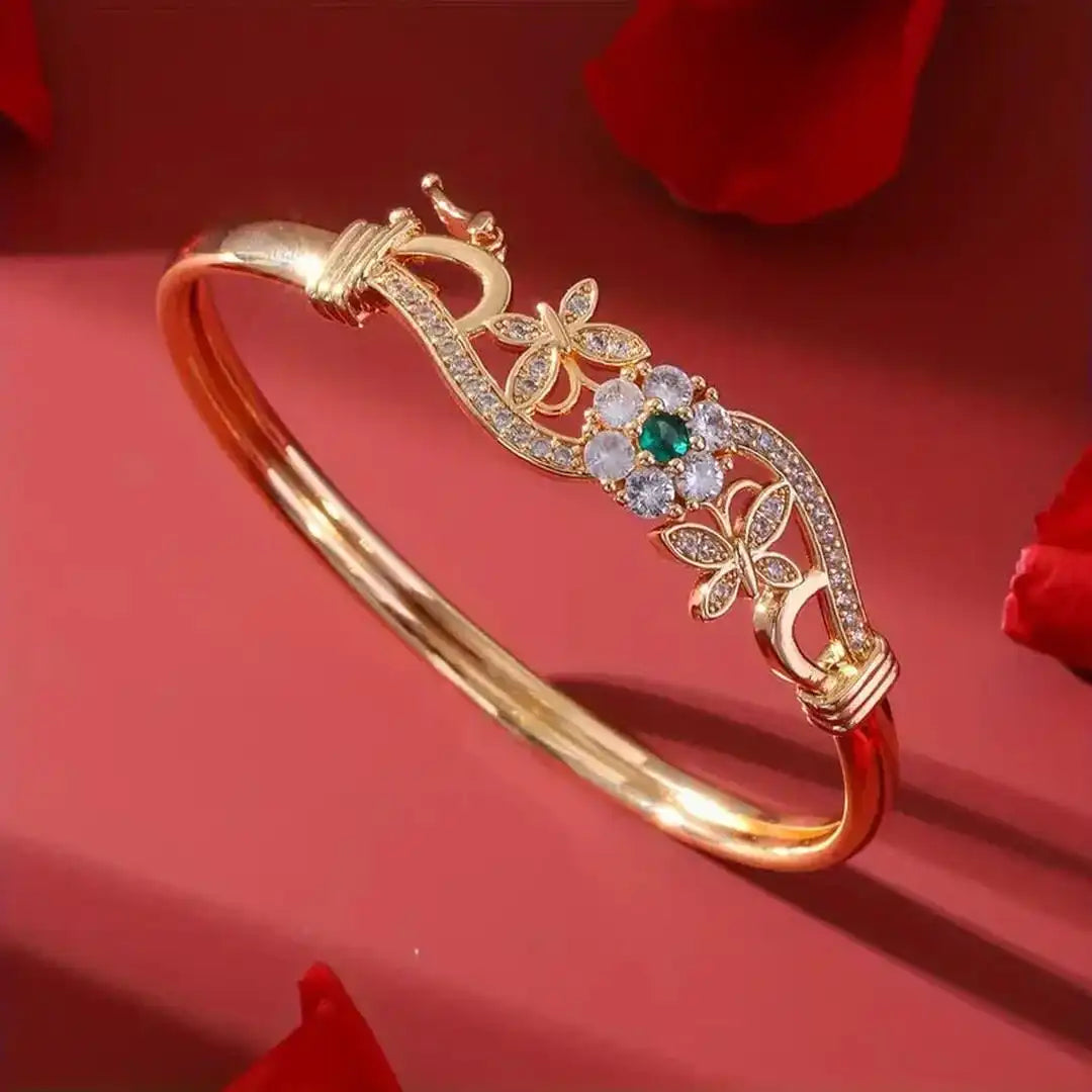 Pulsera de Zirconia, Oro y Cristales Verdes