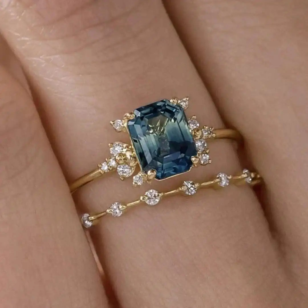 Juego de anillos Brillo Azul Cristal