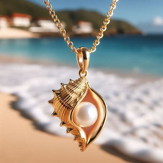 Collar de perlas con concha dorada