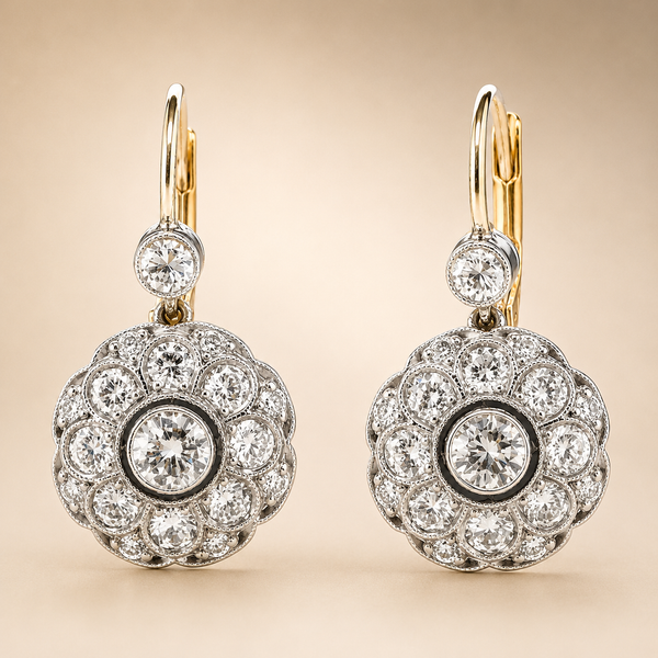 Pendientes redondos de cristal con diseño de mandala vintage