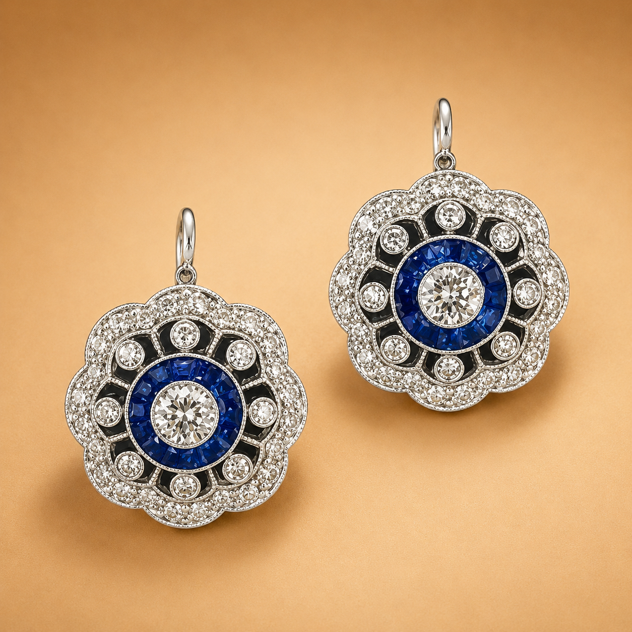 Pendientes Mandala de Cristal Azul Vintage