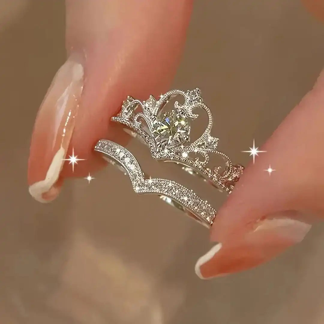 Juego de anillos de plata Corona brillante