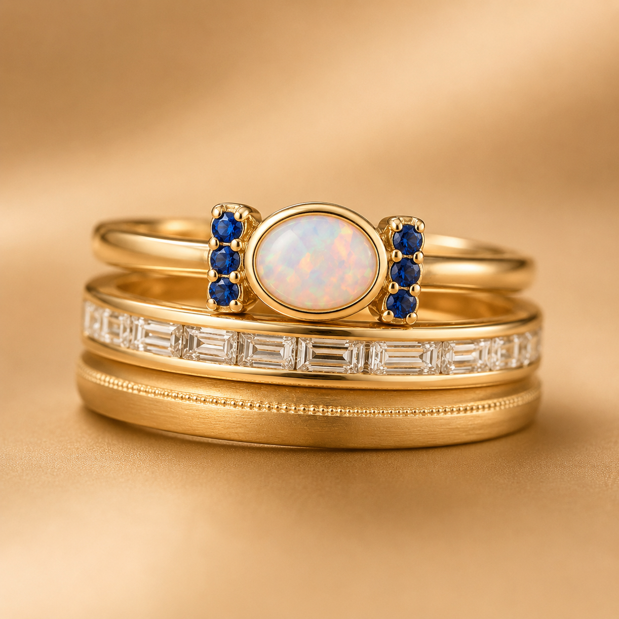 Oprah - Juego de anillo de ópalo dorado vintage