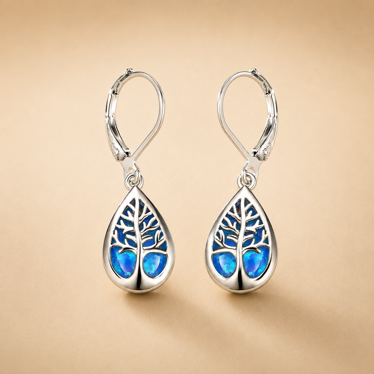 Pendientes Rama de Árbol de Ópalo Plateado