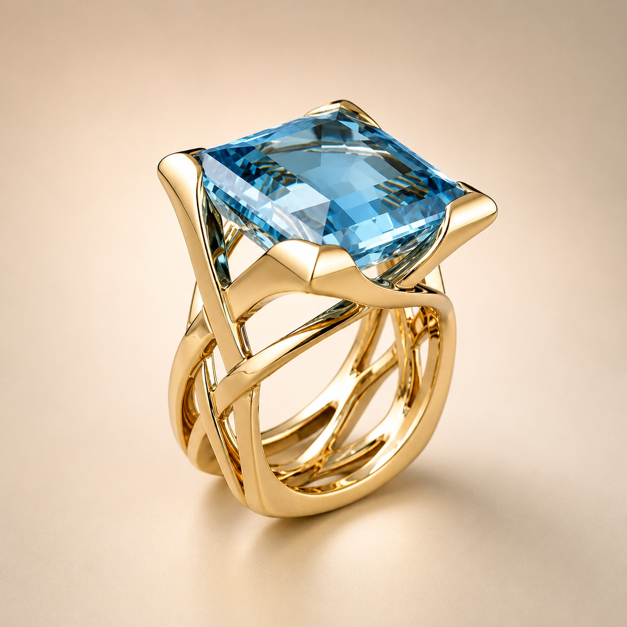 Anillo de circonia azul y oro rosa vintage