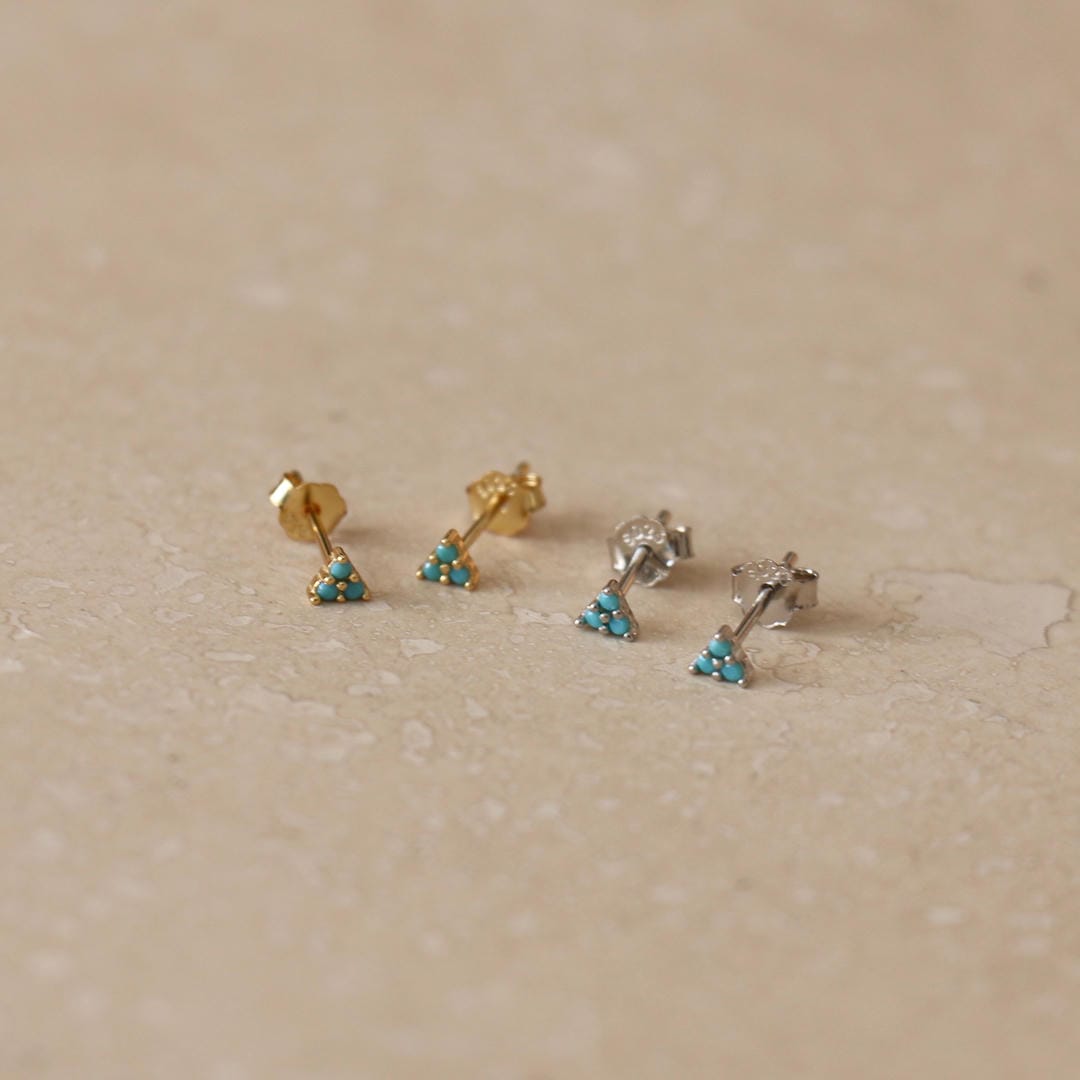 Pendientes de botón micro turquesa trío