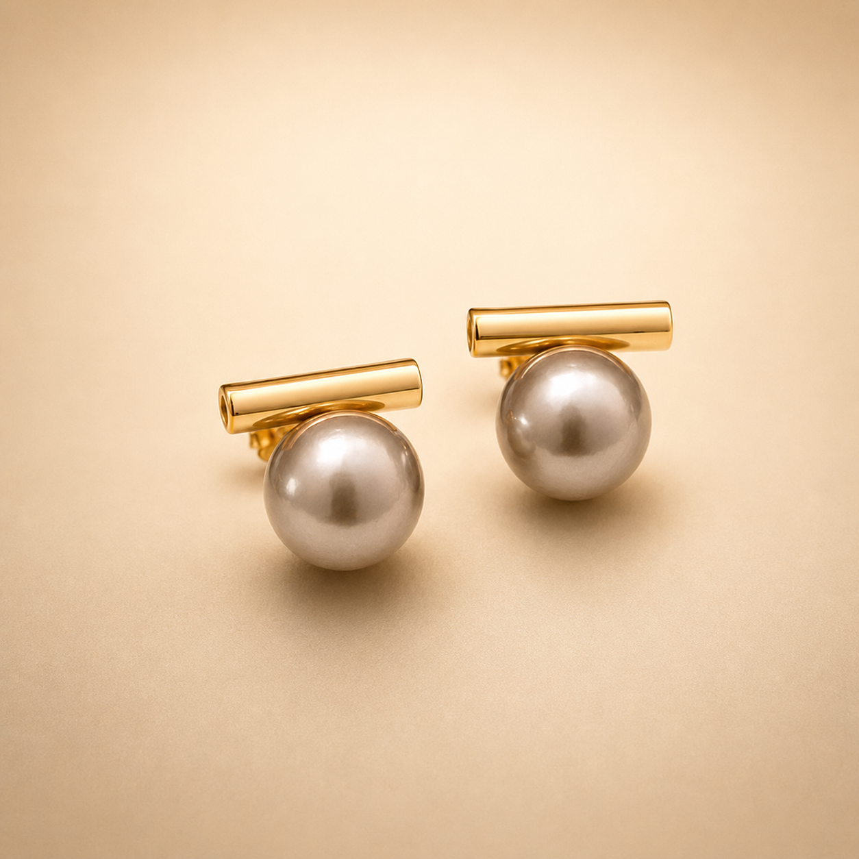 Elegant Gold Dark Pearl Earrings
