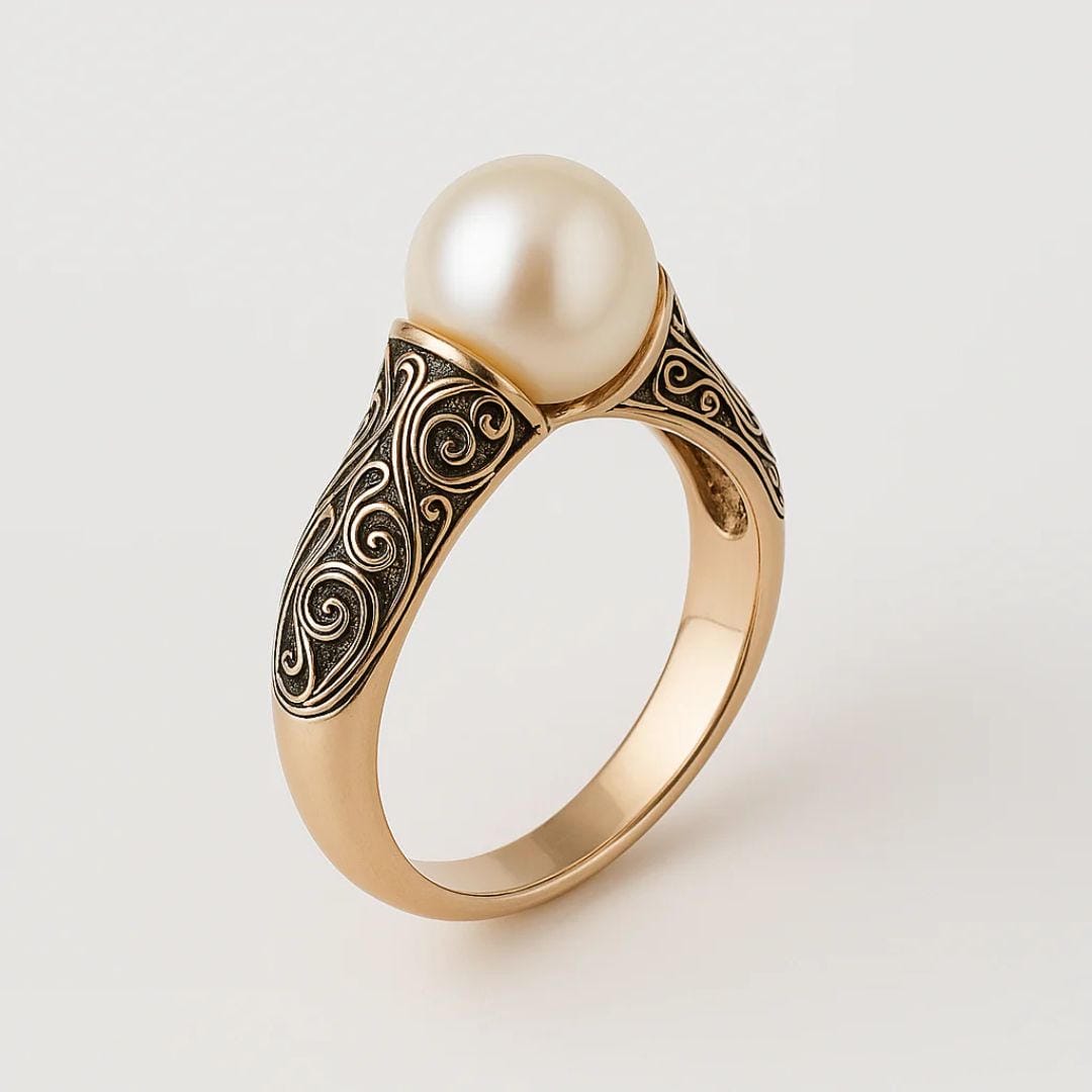 Anillo dorado de perla vintage