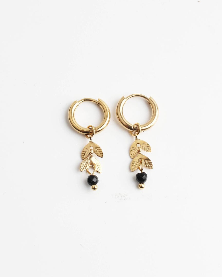 Aretes de aro con piedra hoja