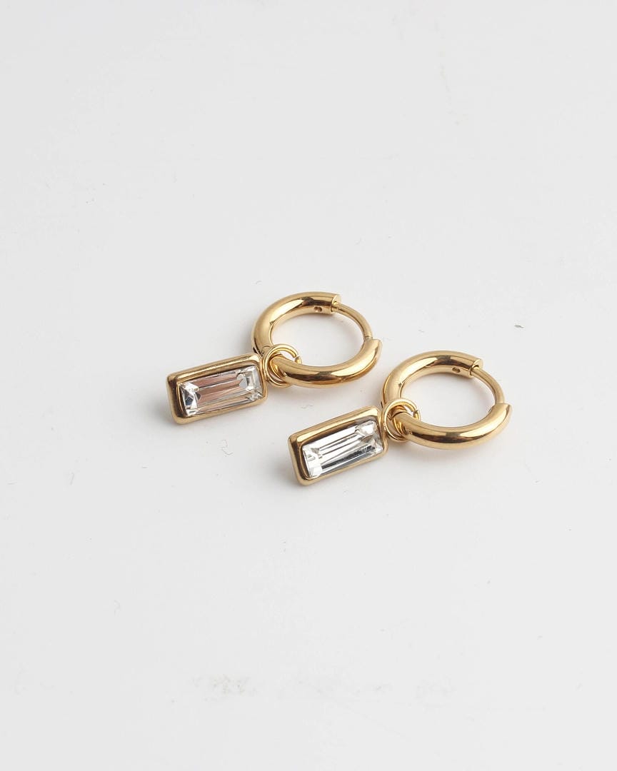 Pendientes Rectangulares Colgantes con Gema Brillante