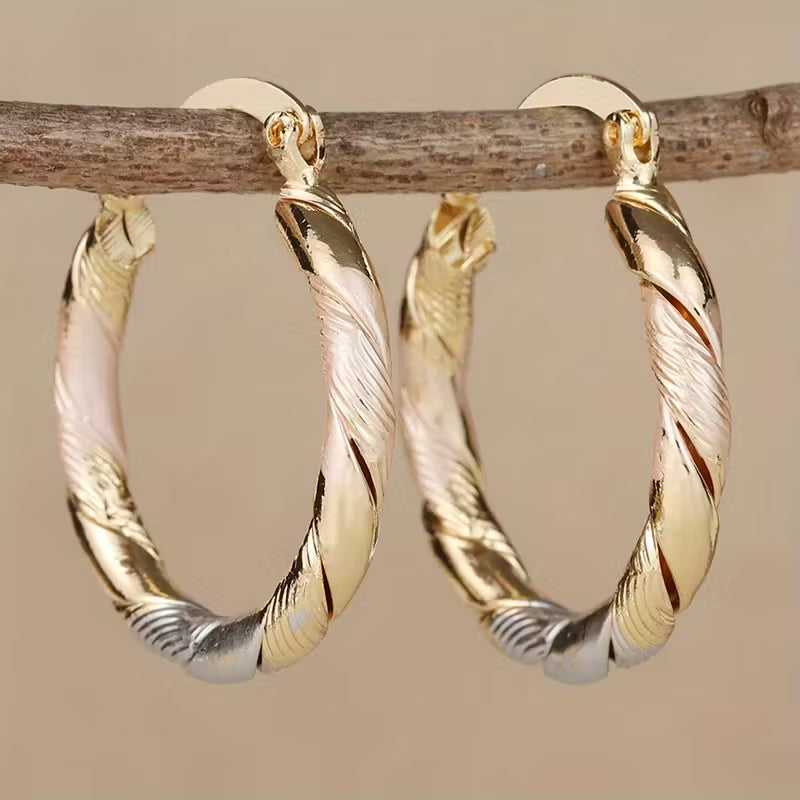 Pendientes de aro redondos vintage de oro, plata y rosa